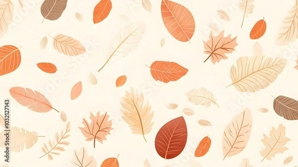 Fototapeta Autumn Leaf Pattern  Fall Foliage Seamless Background  Orange and Beige Leaves