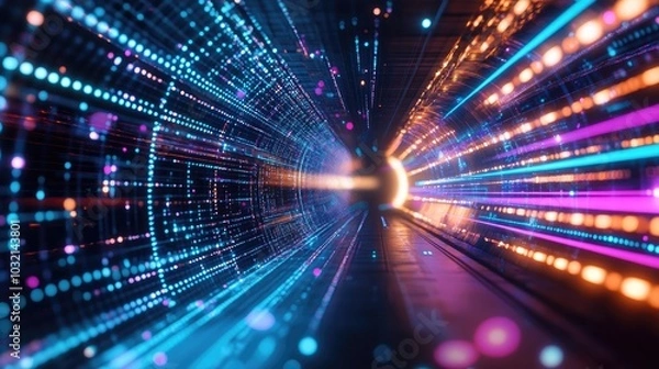 Fototapeta Vibrant Digital Tech Background with LED Lights