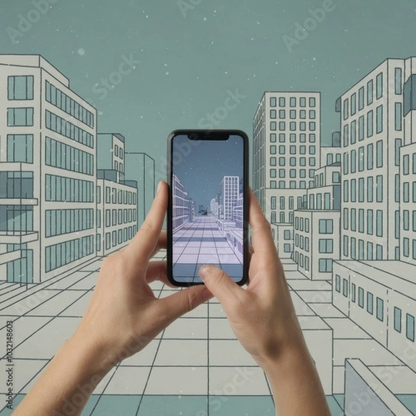 Obraz Augmented Reality Cityscape: Smartphone Experience