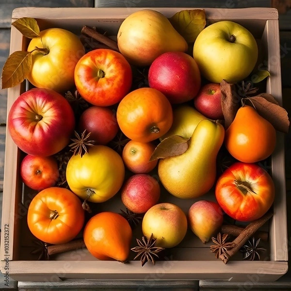 Fototapeta red and yellow apples in a basket