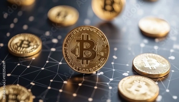 Fototapeta Abstract representation of cryptocurrency and virtual currency in the digital world