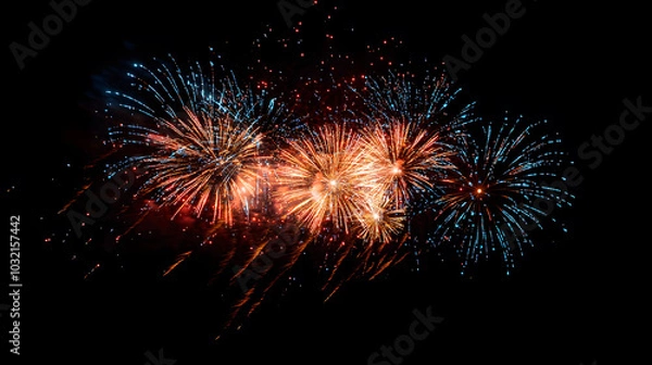 Fototapeta Vibrant fireworks lighting up the dark night sky with bursts of color and sparkles, celebrating the occasion