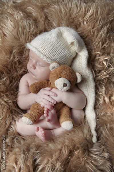 Obraz sleeping baby and teddy
