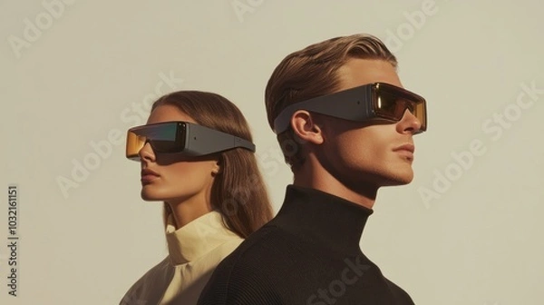 Obraz Elegant duo models large futuristic sunglasses style