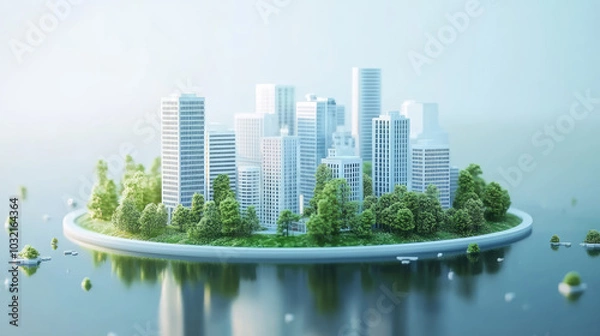 Obraz 3D rendering of modern green city building model background