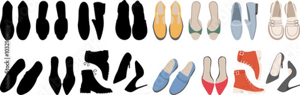 Obraz shoes top view in flat style, vector