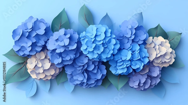 Fototapeta hydrangea flowers logo 3d vector papercut