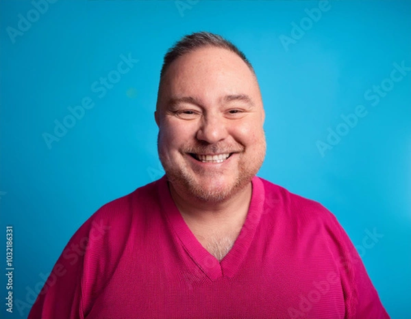 Fototapeta Headshot Portrait of a Smiling Mature Man with Contemporary Style, Isolated on Color Background with Ample Copy Space