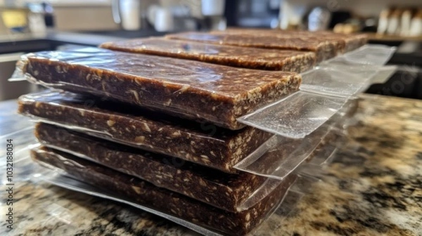 Fototapeta Stack of Healthy Snack Bars on Kitchen Counter
