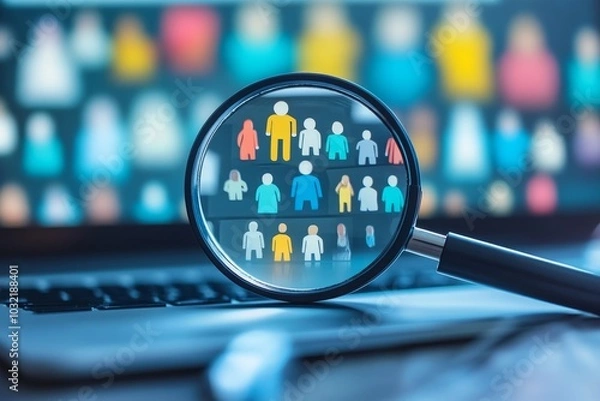 Obraz Search new job, finding candidate or discover talent, hiring and recruitment, SEO search engine optimization, find career opportunity concept, business people HR push magnifying glass on search, Gener