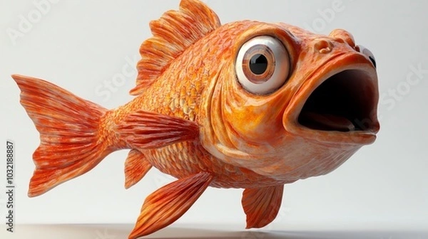 Obraz 3D fish with bulging eyes and open mouth in surprise, white background