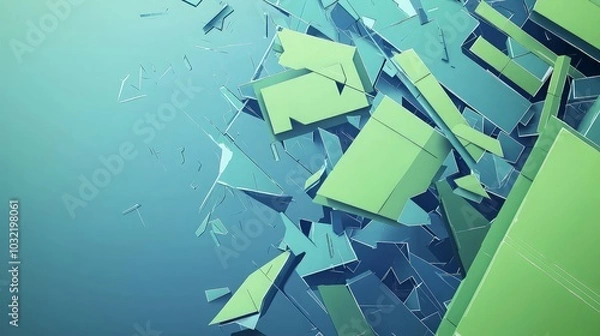 Fototapeta Abstract 3D geometric background with green and blue shapes.