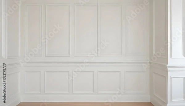 Obraz White paneled wall with decorative molding.