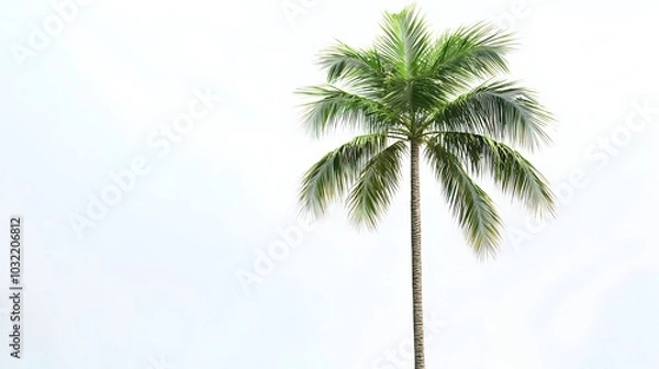 Fototapeta Tall Tropical Palm Tree with Vibrant Foliage on Minimalist White Background
