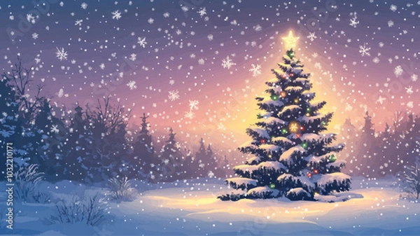 Fototapeta Christmas tree in the snow. Winter landscape. Vector Illustration.
