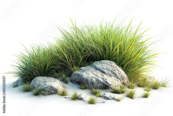 Fototapeta A rock covered in grass is the main focus of the image