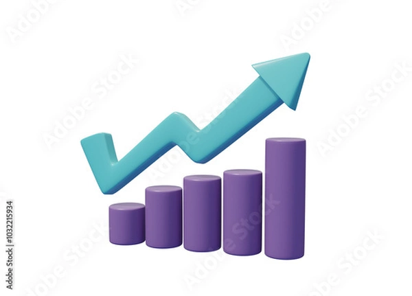 Fototapeta 3D rendered illustration of a graph icon with an arrow pointing up. represents progress positive trend and financial growth in modern and impactful ways.