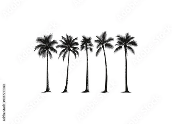 Fototapeta Palm tree silhouette set. Collection of tropical palm trees