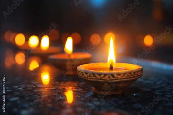 Fototapeta Generative AI image of Diwali festival celebration with traditional diya candle perfect for holiday cultural themes