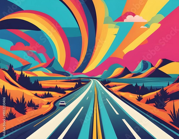 Fototapeta colorful highway  with cool isolated pop art style background