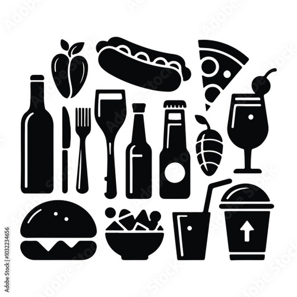 Obraz silhouette Food and drinks vector set icon on white background