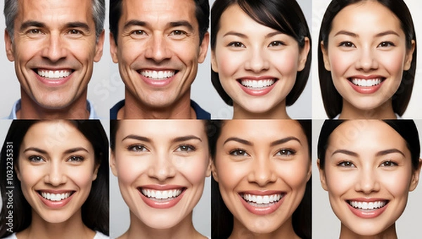 Fototapeta collage of different female and male smiles with beautiful teeth