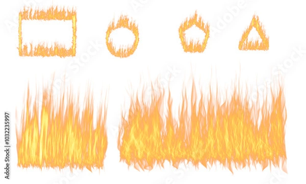 Fototapeta Multiple Dynamic Fire Flames in Different Shapes on Dark Background