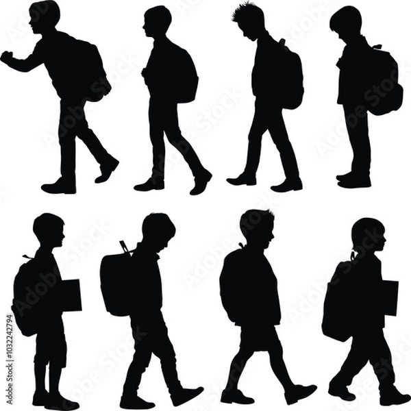 Obraz Boy goes with his backpack to school silhouette