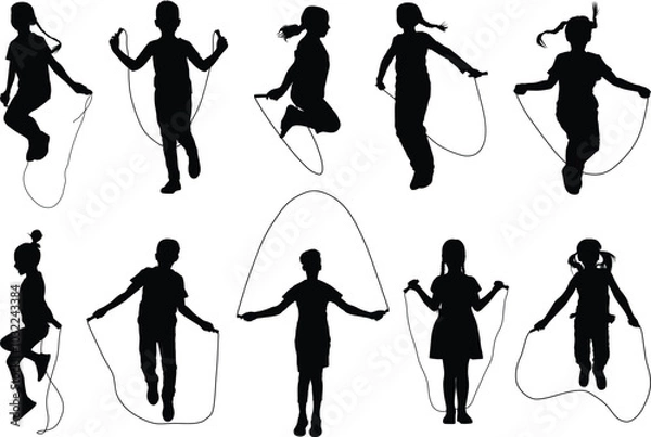 Obraz children playing with a jumping rope silhouette