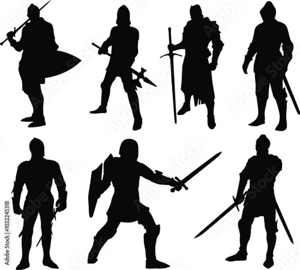 Fototapeta knight silhouettes set