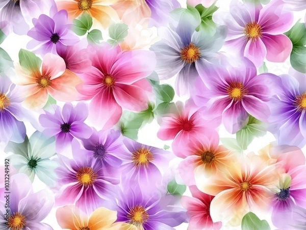 Obraz Watercolour flower pattern tile. horizontal and verticle stackable 