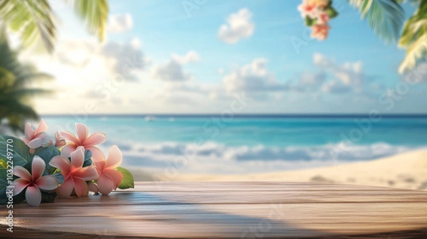Obraz 3D rendering of summer tropical beach ocean style product booth background