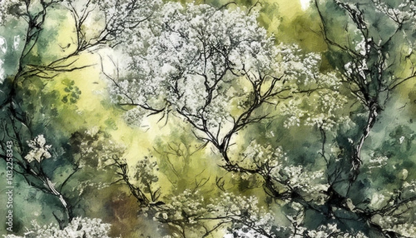 Obraz Oil Paint illustration natural forest landscape evokes a peaceful and harmonious feeling, perfect for those seeking connection with the environment