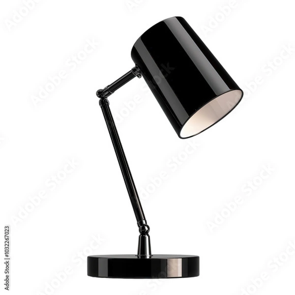 Fototapeta Black desk lamp with adjustable arm, stylish design, modern office lighting., transparent background