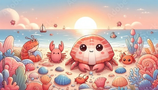 Fototapeta Cartoon vector illustration of a smiling child enjoying a hamburger, a funny design for a holiday food poster