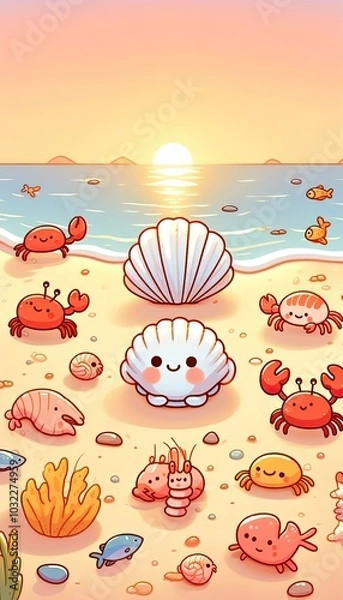 Fototapeta Cartoon vector illustration of a smiling child enjoying a hamburger, a funny design for a holiday food poster