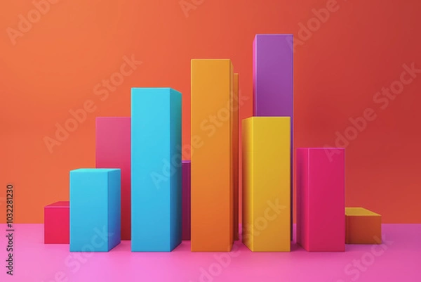 Obraz Bold and colorful bar graph, minimalist style, side view, clear and vibrant visual representation.