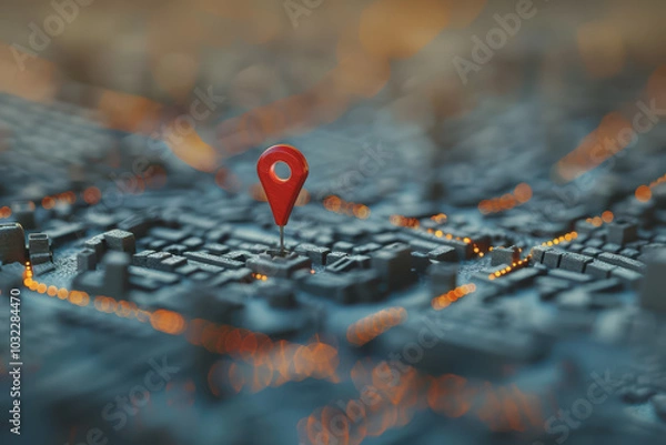 Fototapeta Red map pins to connect cityscapes and networks Indicate the destination of the city on the map.