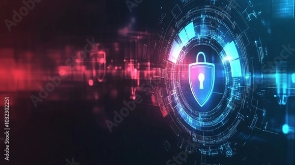 Obraz Digital security concept featuring a lock and futuristic elements.