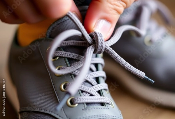 Obraz Shoe laces being tiedClose up of the laces being looped and knot