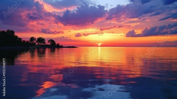 Fototapeta a beautiful view with a sky with shades of orange, red, purple and sometimes golden