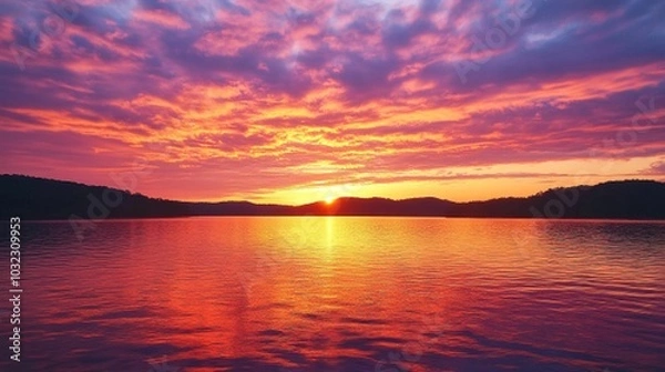 Fototapeta a beautiful view with a sky with shades of orange, red, purple and sometimes golden