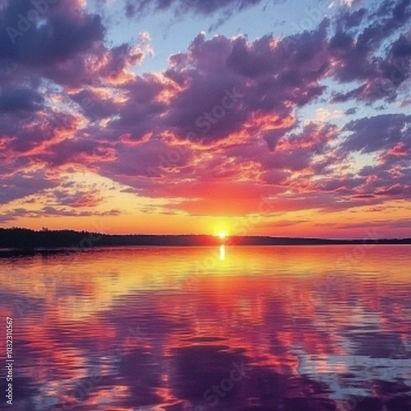 Fototapeta a beautiful view with a sky with shades of orange, red, purple and sometimes golden