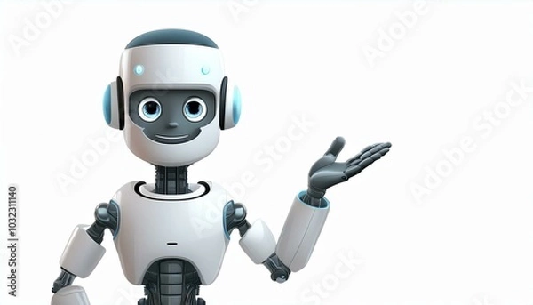 Fototapeta 案内や説明をする可愛らしいロボットのイメージイラスト