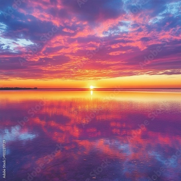 Fototapeta a beautiful view with a sky with shades of orange, red, purple and sometimes golden