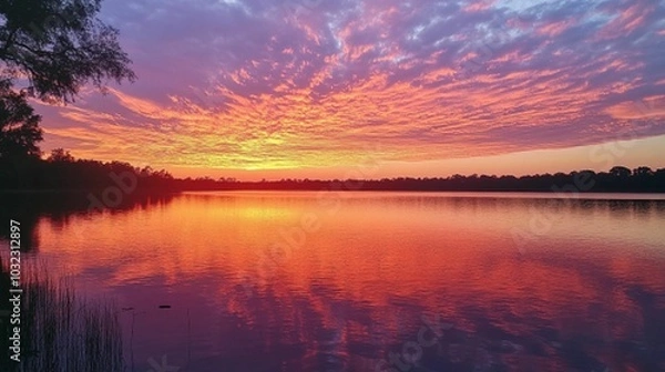 Fototapeta a beautiful view with a sky with shades of orange, red, purple and sometimes golden