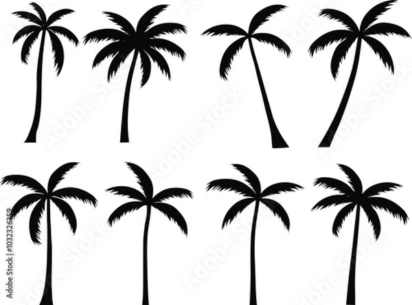 Obraz Black palm trees silhouettes set