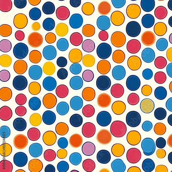 Fototapeta A colorful pattern featuring various sized circles in vibrant hues against a light background, creating a playful and dynamic visual effect.