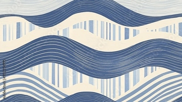 Fototapeta Abstract Waves. Modern Blue and Beige Geometric Pattern with Flowing Lines