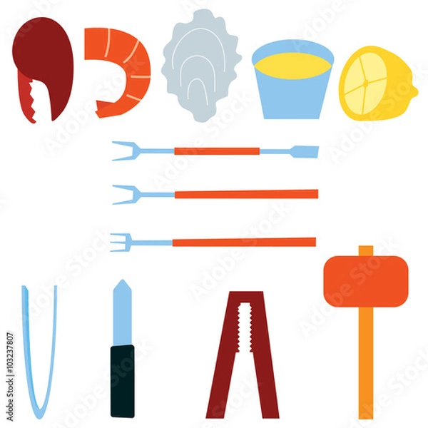 Fototapeta Seafood Tools vector illustration